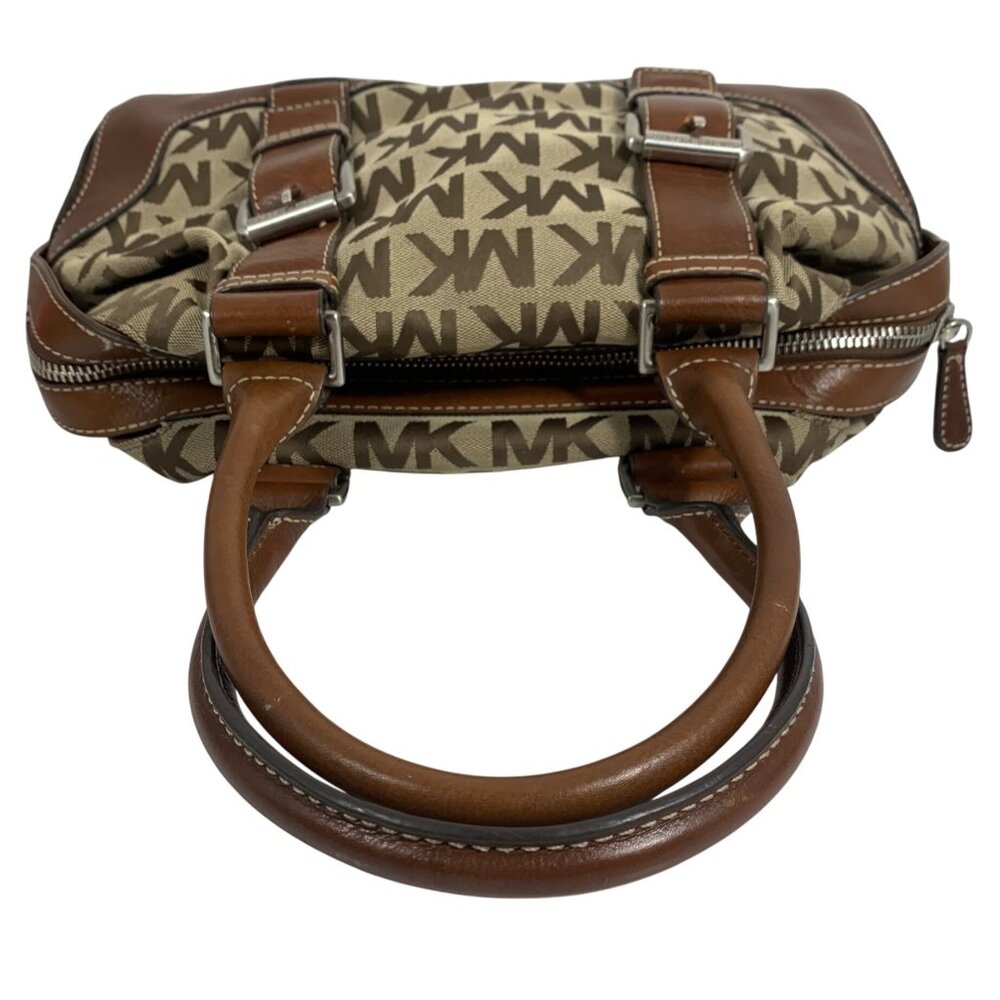 MICHAEL KORS Brookville MK Print Jacquard Leather Bowling Satchel Buckle Strap - Picture 8 of 13
